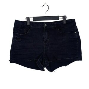 True Craft Womens Black Denim Shorts High Rise Raw Hem Size 13 Distressed